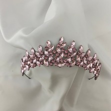 Lüks Düğün Aksesuarları Subya Nişan/ Kına/ Gelin Tacı Pembe