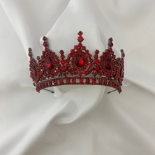 Lüks Düğün Aksesuarları Lale Nişan/ Kına/ Gelin Tacı Kırmızı