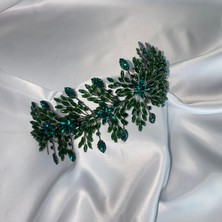 Lüks Düğün Aksesuarları Çiçek Nişan/ Kına/ Gelin Tacı Yeşil