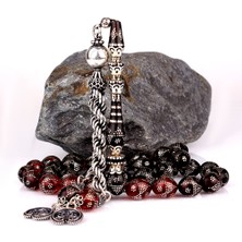 Tesbih Sepetim Nakkaş Imame Nokta Gümüş Işlemeli Büyük Boy Ateş Kehribar Tesbih