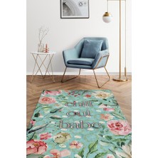 Homshtag Rahatla Bebeğim Yeşil Renkli Halı Çiçek Desenli Salon Halısı Çok Renkli Mutfak Halısı