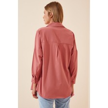 Hazelin Kadın Koyu Gül Kurusu Oversize Uzun Basic Gömlek HZL22W-BD139001