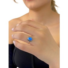 MaGümüş 925 Ayar Gümüş El Üretim Otantik Doğal Minik Oval Opal Taş Yüzük