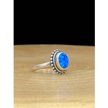 MaGümüş 925 Ayar Gümüş El Üretim Otantik Doğal Minik Oval Opal Taş Yüzük