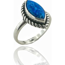 MaGümüş 925 Ayar Gümüş El Üretim Otantik Doğal Opal Mekik Taş Yüzük