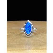 MaGümüş 925 Ayar Gümüş El Üretim Otantik Doğal Opal Mekik Taş Yüzük