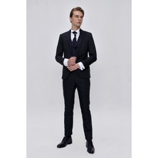 Morven  Erkek Lacivert Santos Çıkma Yaka Slim Fit  Damatlık