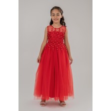 Mnk Baby & Kids Güpür Model Gelinlik Çocuk Kolsuz Abiye MNK0469
