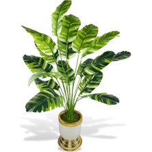 Nettenevime Yapay Çiçek Çizgili Muz Yapraklı Salon Çiçeği 18DAL 110*60CM Gold Krem Vazoda Yapay Bitki