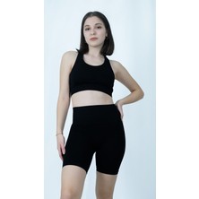 Ta Sports Wear Yüksek Bel Toparlayıcı Seamless Kısa Tayt ve Büstiyer Takım