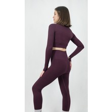 Ta Sports Wear Yüksek Bel Toparlayıcı Seamless Tayt ve Uzun Kollu Crop Takım