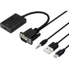 Boblov VGA - HDMI Dönüştürücü Adaptör Çıkış 1080P VGA Erkek - HDMI Dişi Ses Video Kablosu