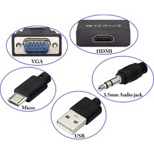 Boblov VGA - HDMI Dönüştürücü Adaptör Çıkış 1080P VGA Erkek - HDMI Dişi Ses Video Kablosu