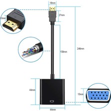 Boblov HDMI To VGA Dönüştürücü 3.5mm Aux Ses Destekli HDMI Erkek VGA Dişi 1080P HDMI - VGA