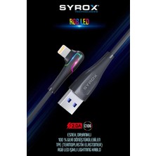 Syrox C106 Lıghtnıng Iphone Rgb LED Işıklı Esnek Dayanıklı Şarj ve Data Kablosu