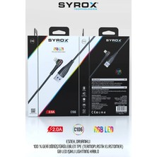 Syrox C106 Lıghtnıng Iphone Rgb LED Işıklı Esnek Dayanıklı Şarj ve Data Kablosu