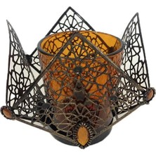 abnturk Dekoratif Mumluk 8X8X8CM Ebatında Şık Tasarım Cam Bardaklı Metal Mumluk