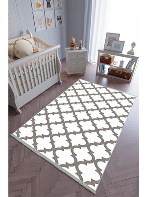 10 Post Onlineçocuk Odası Halısı Gri Beyaz Yolluk Kaymaz Yuvarlak Oval Kesme Ince Yıkanabilir Halı