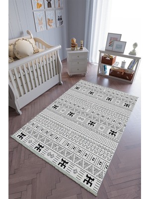 10 Post Onlineçocuk Odası Halısı Gri Siyah Yolluk Kaymaz Yuvarlak Oval Kesme Ince Yıkanabilir Halı