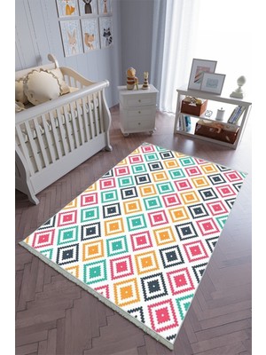 10 Post Onlineçocuk Odası Halısı Çok Renkli Karo Yolluk Kaymaz Yuvarlak Oval Kesme Ince Yıkanabilir Halı