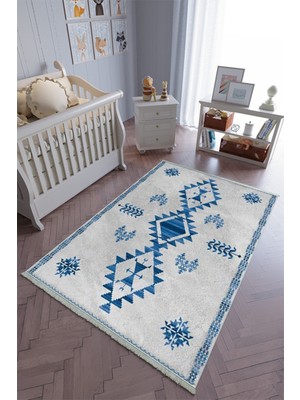 10 Post Onlineçocuk Odası Halısı Mavi Gri Yolluk Kaymaz Yuvarlak Oval Kesme Ince Yıkanabilir Halı