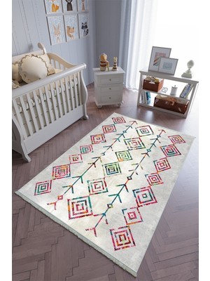 10 Post Onlineçocuk Odası Halısı Gri Pembeyeşil Yolluk Kaymaz Yuvarlak Oval Kesme Ince Yıkanabilir Halı