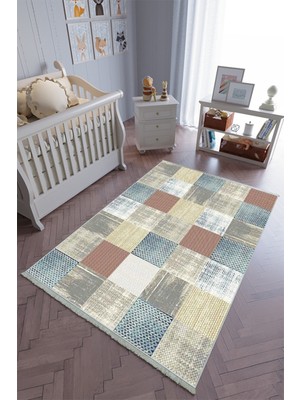 10 Post Onlineçocuk Odası Halısı Mavi Kiremit Yolluk Kaymaz Yuvarlak Oval Kesme Ince Yıkanabilir Halı