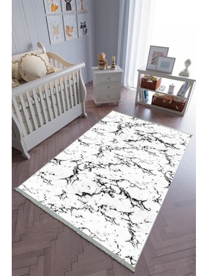 10 Post Onlineçocuk Odası Halısı Beyaz Siyah Yolluk Kaymaz Yuvarlak Oval Kesme Ince Yıkanabilir Halı
