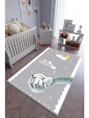 10 Post Onlineçocuk Odası Halısı Gri Sarı Yolluk Kaymaz Yuvarlak Oval Kesme Ince Yıkanabilir Halı