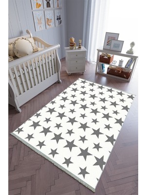 10 Post Onlineçocuk Odası Halısı Gri Beyaz Yıldız Yolluk Kaymaz Yuvarlak Oval Kesme Ince Yıkanabilir Halı