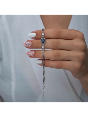 925 Gümüş Gümüş Baget Mavitaşlı Kadın Bileklik