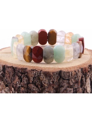 Safnaturel Jasper Kaplan Gözü Dumanlı Kuvars Dönüşümlü Sitrin Aventurin 9X14 mm Doğal Taş Bileklik