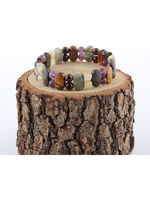 Safnaturel Sertifikalı Dönüşümlü Sitrin Ametist Obsidyen Labradorite Kaplan Gözü Lal Doğal Taş Bileklik