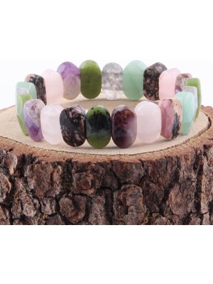 Safnaturel Sertifikalı Rodonit Aventurin Dumanlı Kuvars Yeşim Ametist Pembe Kuvars 9X14 mm Bileklik