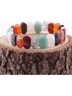 Safnaturel Sertifikalı Akik Jasper Obsidyen Pembe Kuvars Aventurin Dumanlı Kuvars 9X14 mm Bileklik