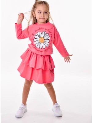 Yaren Kids Kız Çocuk Papatya Bakılı Pireli Etek Ikili Etek Takım Elbise