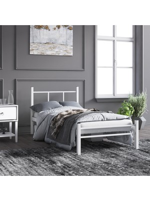 Mobpazar Defne Metal Karyola 100X200 cm Beyaz Renk Modern Tasarım Metal Yapı