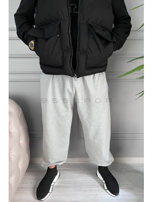 BSBSPOR Gri Şardonlu Içi Pamuklu Kışlık Eşofman Altı Oversize Paçası Lastikli Jogger