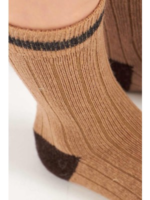 Gowith Unisex Alpaka Yünü Kışlık Çemberli 2 Çift Bej/kahve Soket Çorap - GW-3093-B/K