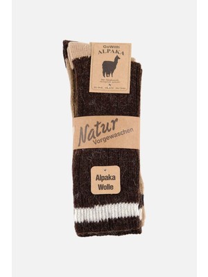 Gowith Unisex Alpaka Yünü Kışlık Çemberli 2 Çift Bej/kahve Soket Çorap - GW-3093-B/K