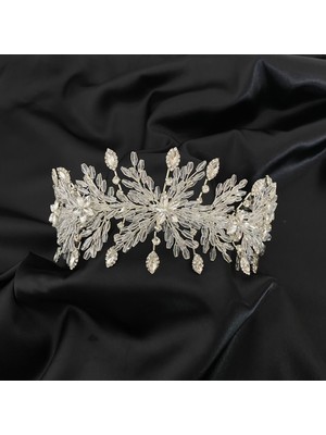 Lüks Düğün Aksesuarları Çiçek Nişan/ Kına/ Gelin Tacı  Beyaz