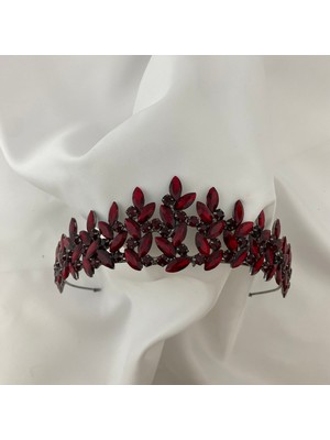 Lüks Düğün Aksesuarları Subya Nişan/ Kına/ Gelin Tacı Bordo