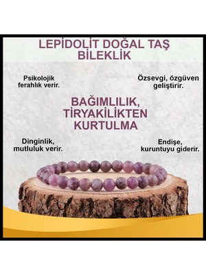 Safnaturel Sertifikalı Lepidolit Doğal Taş Bileklik 6 mm