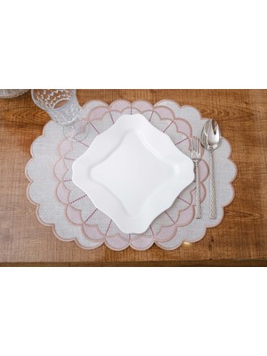 Finezza Mila Nakışlı Keten Efekt Kumaş Krem Pembe A.servis 34X45 cm 4 AD-1393