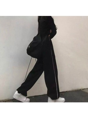 Touz Harajuku Zip Detail Black Tracksuit Oversize Eşofman Altı