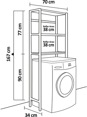 Güzelkan Madeni Eşya Çamaşır Makinesi Üstü Düzenleyici Raf Banyo Dolabı Rafı Makina Üstü Dolap Raf Çam