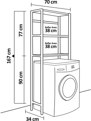 Güzelkan Madeni Eşya Çamaşır Makinesi Üstü Düzenleyici Raf Banyo Dolabı Rafı Makina Üstü Dolap Raf Beyaz