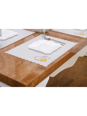 Finezza Dolce Nakışlı Keten Efekt Kumaş Krem Sarı A.servis 33,5X45 cm 4 AD-1395