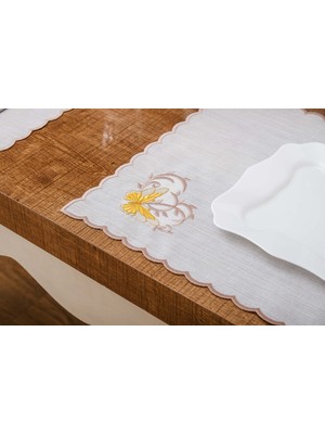 Finezza Dolce Nakışlı Keten Efekt Kumaş Krem Sarı A.servis 33,5X45 cm 4 AD-1395