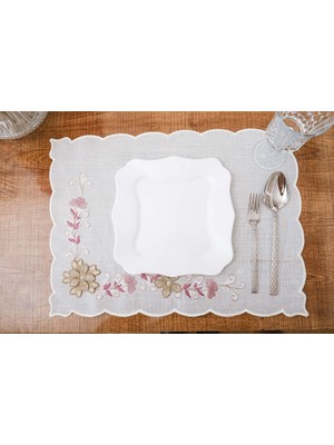 Finezza Linda Nakışlı Keten Efekt Kumaş Krem Pembe A.servis 33X45CM 4 AD.-1399